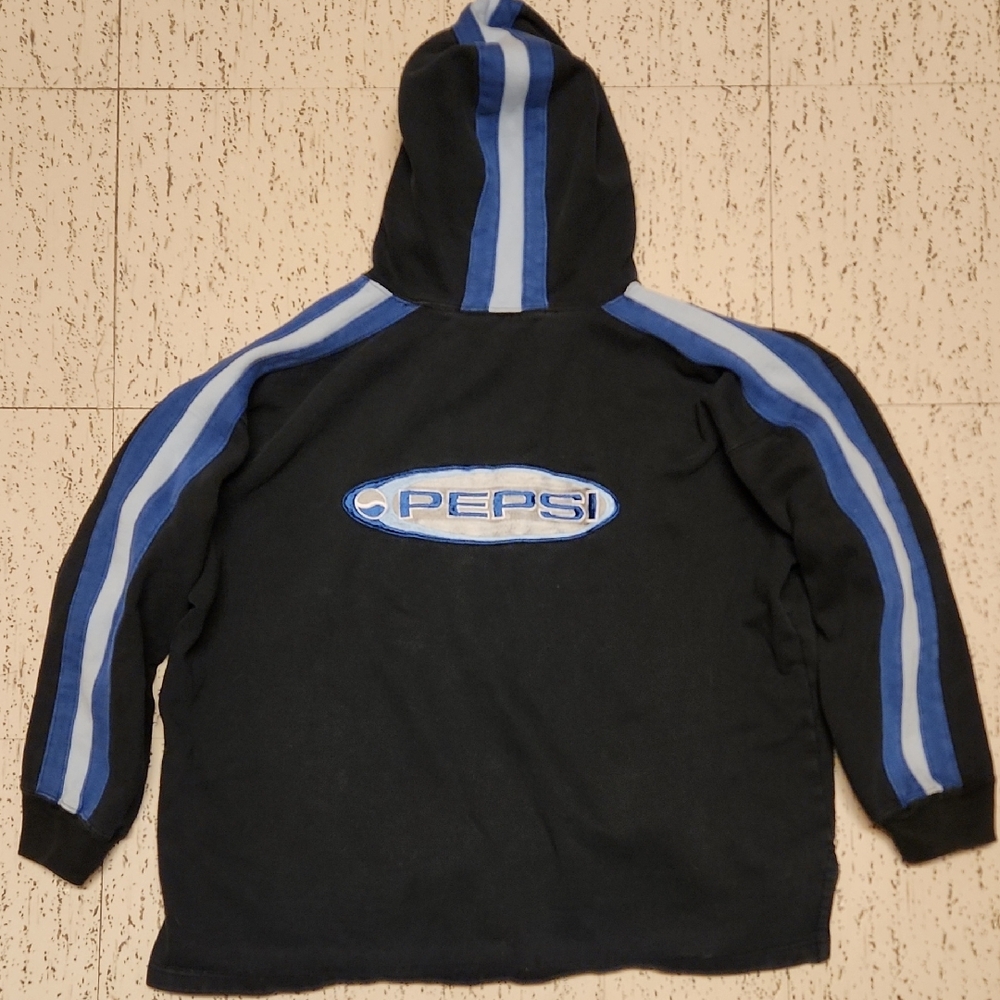 Pepsi Embroidered Classic Logo Pullover Hoodie Sweater Vintage 90's Black & Blue